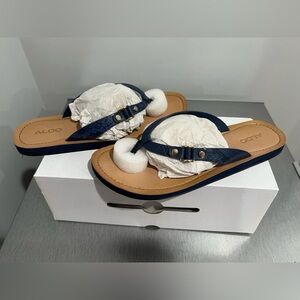 Aldo sandals shoes 6.5 Navy blue with snake skin style